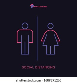 Social distancing, two colours line icon