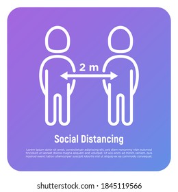 Soziale Distanzierung zwei Meter zwischen personas dünne Linie Symbol. Schutz gegen Koronavirus. Vektorgrafik.