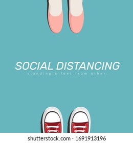 Social distancing. two people keep spaced between each other for  increasing the physical space between people to avoid spreading illness during transmission of COVID-19 outbreak