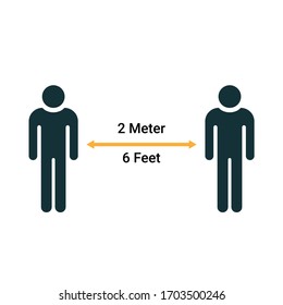 Icono de 6 pies de distancia social. Imagen vectorial.