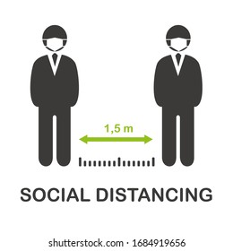 Social distancing vector icon, keep distance in public society people to protect from COVID-19 coronavirus outbreak spreading concept, People keep distance away in the meeting.