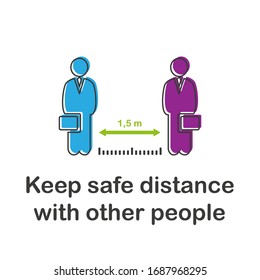 Social distancing vector icon, keep safe distance 1,5 m in public society people to protect from COVID-19 coronavirus outbreak spreading concept, People in medical mask keep safe distance.