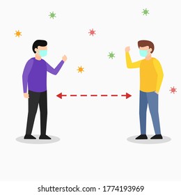 Diseño plano de iluminación de vectores de distancias sociales