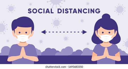 social distancing vector illustration, keep distance in public society people to protect from covid-19