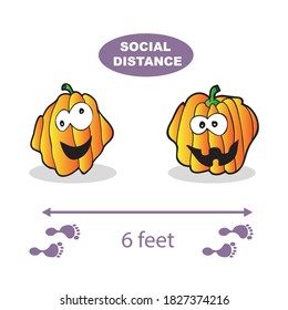 Social Distancing. Vector illustration with pumpkins on a white background. Covid-19 virus, Halloween vector