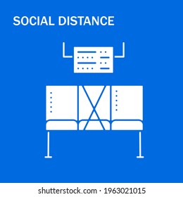 Social distancing vector illustration .Sitting area or train station waiting room. Concept of corona virus pandemic safety regulations and safe traveling. Information card