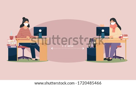 Social Distancing vector illustration. Working from home, remote working. Home office in Coronavirrus outbreak. Stayhome staysafe