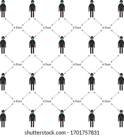 Social distanzierende Vektorgrafiken, mit Masken zur Vorbeugung