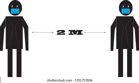 Ilustraciones vectoriales de distanciamiento social, con máscaras para la prevención