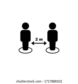 Icono aislado vector de distanciamiento social con descripción. Hay que mantener el distanciamiento al menos 2 metros entre sí.