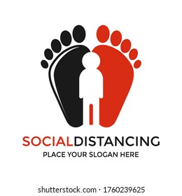 Social distancing vector logo template. This design use foot and human symbol. Suitable for business.
