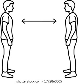 El distanciamiento social. Icono de contorno del vector.