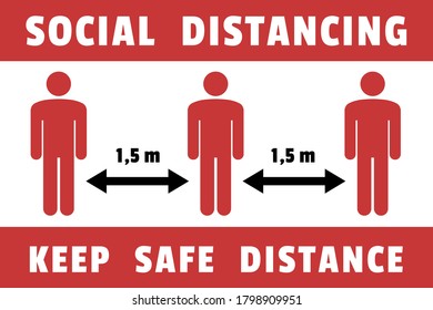 Social distancing vector sign. Keep safe distance. Red, black and white.