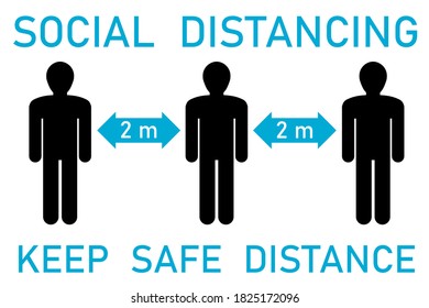 Social distancing vector sign. Keep safe distance. Coronavirus pandemic safety.