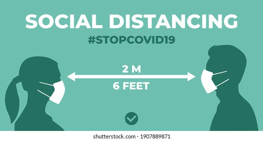 Plantilla de banner de advertencia de distanciamiento social