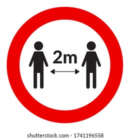 Social distancing warning sign 2 m. Two people stay on 2 meters distance. Isolated vector illustration