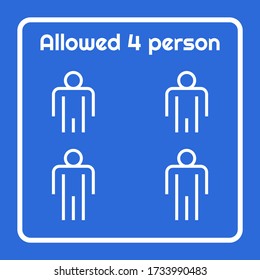 La señal de advertencia de distanciamiento social permitió a 4 personas usar al mismo tiempo evitar que el coronavirus se propagara por la puerta del ascensor, diseño de ilustración vectorial.