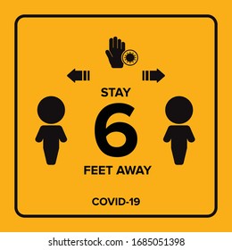 Social Distancing warning sign. Warning in a yellow sign about coronavirus or covid-19 vector