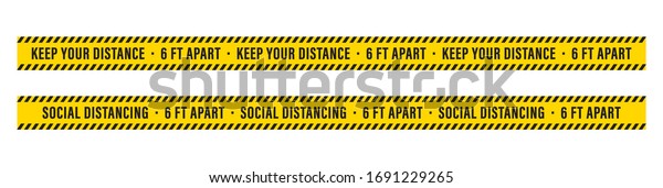 社会的距離距離を置いて 6フィート黄色いテープの警告 ベクターイラスト背景 のベクター画像素材 ロイヤリティフリー