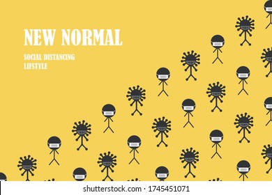 Social distancing and wearing medical mask; New normal lifestyle during COVID-19 vaccine development concept. Vector banner, poster or background.