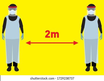 Social Distancing Wearing Personal Protective Equipment Vector