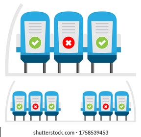 Social Distancing when traveling. Airplane seats alternating. Isolated vector file.