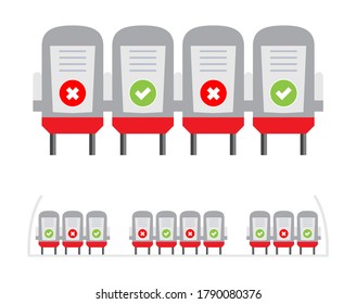 Social Distancing When Traveling. Airplane Seats Alternating. Isolated Vector File.