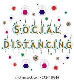 Social distancing word card. Covid19. Corona virus spread. Follow social distance. Isolated vector on white background. Vector stock