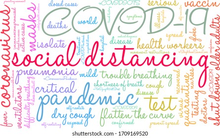 Social Distancing word cloud on a white background. 