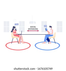 Social distancing work at home concept. People wear mask fight covid-19. Corona virus outbreak pandemic. Digital transformation.Flat character Abstract people. Health and medical. Vector illustration.