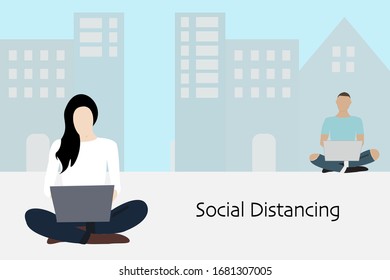 Social distancing and work from home concept, Coronavirus COVID-19 pandemic 2019-ncov prevention, Virus spread prevention. Quarantine measures concept