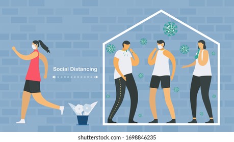 Social distancing. You have to stay home and meet doctor when you sick. Save life from new coronavirus outbreak. Vector illustration designs in flat style.