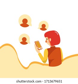 Social Distancing.Connect with people on smart phone.friend.Women chat online on the phone.Vector illustration.