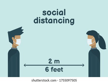 social distancing,Man and woman wear masks Maintain social distance Prevent the spread of corona virus.