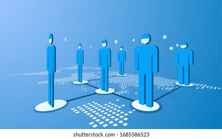 Social distancing.public society people avoid spreading coronavirus. vector perspective illustration.