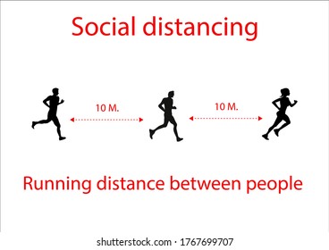 Social distancing,Silhouette runner running outdoor. People running distance between people from each other. Training after covid-19 coronavirus quarantine. Flat vector  exercise after pandemic