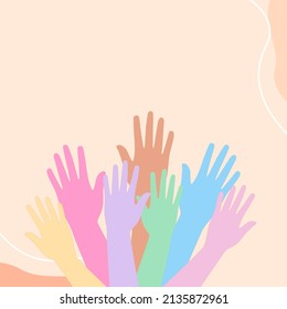 Social diversity concept, Hands up of different types of colors design, Teamwork, collaboration, voting concert, People raising hands in the air, Hands Diverse Diversity Ethnic Ethnicity Variation, In