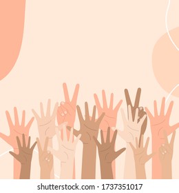 Social diversity concept, Hands up, Hands Diverse Diversity Ethnic Ethnicity Variation, International Human Rights awareness month illustration for global equality and peace with colorful people hands