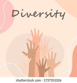 Social diversity concept, Hands up, Hands Diverse Diversity Ethnic Ethnicity Variation, International Human Rights awareness month illustration for global equality and peace with colorful people hands