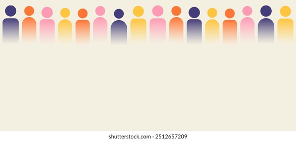 Social diversity horizontal banner, color minimalism silhouettes of people on the light background, slide template with copy space