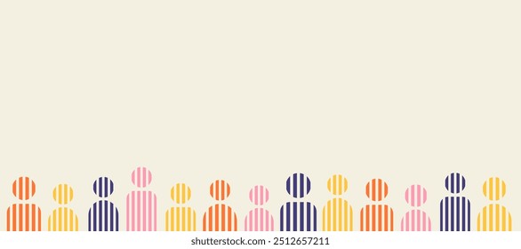 Social diversity horizontal banner, color minimalism silhouettes of people on the light background, slide template with copy space