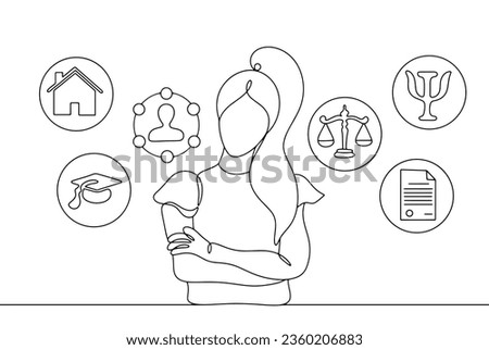 Social educator and the services she provides. International Day of Social Educators. One line drawing for different uses. Vector illustration.