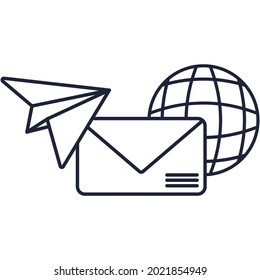 Social email digital marketing vector flat line icon. Business strategy online campaign inbound and outbound influence graphic symbol isolated on white background