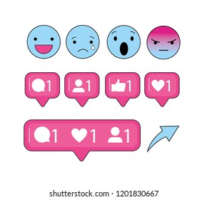 social emojis and chat bubbles message