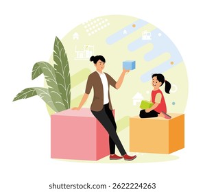 Social emotional development. Smiling psychologist talking about emotions with girl. Supportive private therapist and child communicating during therapy session.