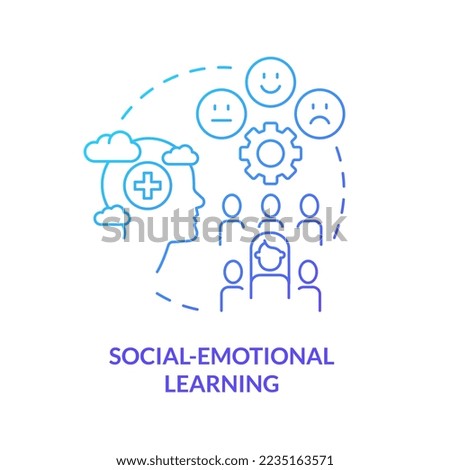 Social emotional learning blue gradient concept icon. Building relationship. Trend in education abstract idea thin line illustration. Isolated outline drawing. Myriad Pro-Bold font used