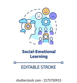 Social emotional learning concept icon. Building relationship. Trend in education abstract idea thin line illustration. Isolated outline drawing. Editable stroke. Arial, Myriad Pro-Bold fonts used