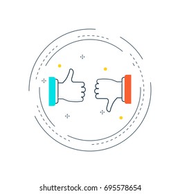 Social engagement, like and dislike, feedback, recommendation flat line vector illustration design. Thumb up and thumb down icon design for web banners and apps