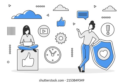 Social engine optimization digital marketing. Content promoting and advertising vector monocolor illustration