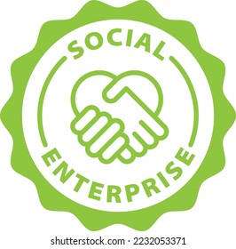 social enterprise green stamp. Symbol, outline icon, tag, badge, label, circle, green white vector round isolated on transparent background.